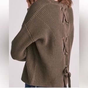 Lucky Brand Pullover Knit Olive Green Lace Back Tie Sweater